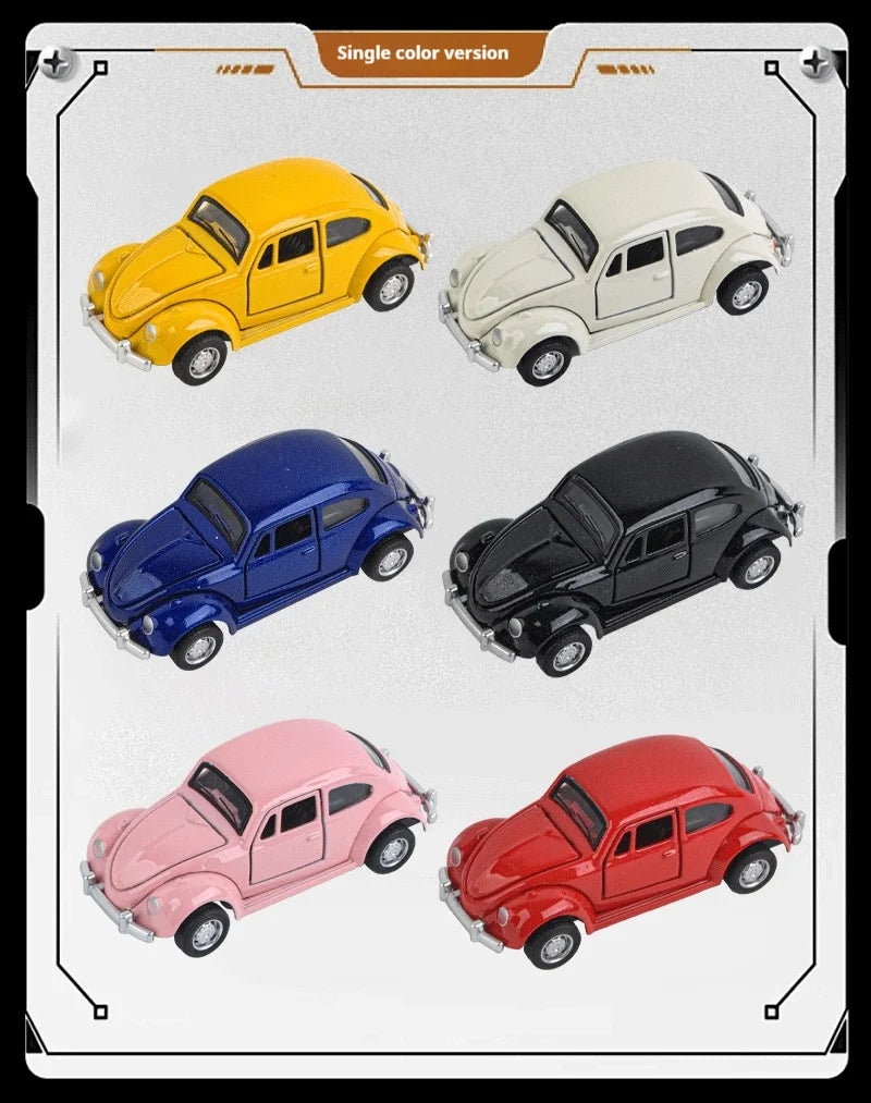 Modèle de voiture classique Beetle mini voiture en alliage à traction, trois portes peuvent être ouvertes à l'échelle 1:60, cadeaux pour garçons adultes et enfants