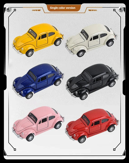 Modèle de voiture classique Beetle mini voiture en alliage à traction, trois portes peuvent être ouvertes à l'échelle 1:60, cadeaux pour garçons adultes et enfants
