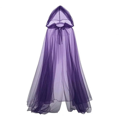 Cape de Costume de Cosplay fantôme d'halloween pour adulte, Cape de sorcière à lacets à capuche, Cape transparente pleine longueur avec capuche surdimensionnée