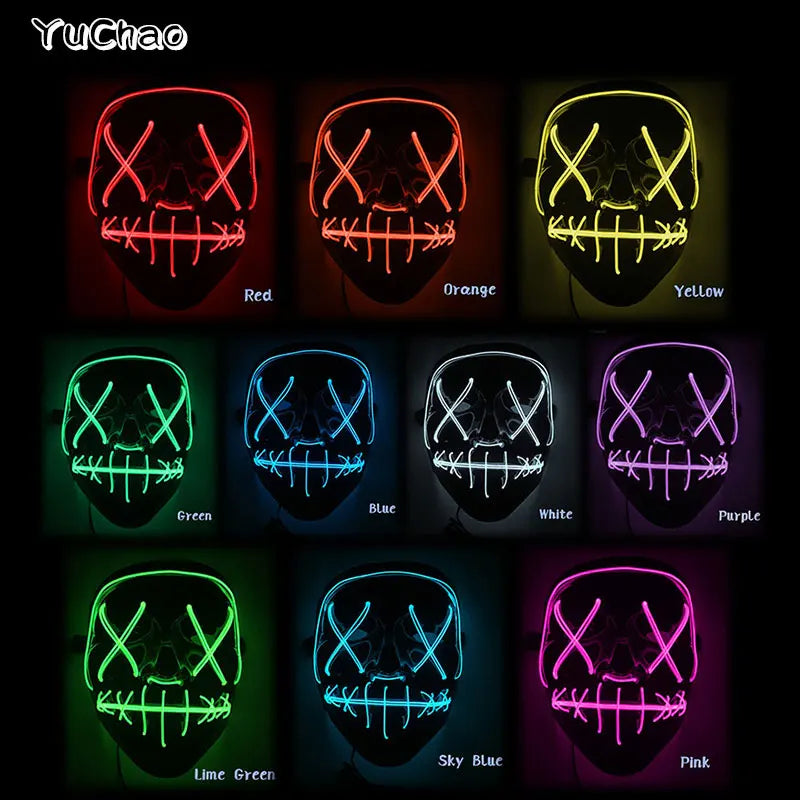 Masque de Purge d'Horreur Brcorporelle à LED, Complet au Néon, pour Cosplay, Fournitures de ixde Bar, Thème du Film d'Halloween