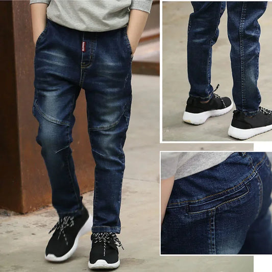 DIIMUU 4-11 ans garçons vêtements mince jean droit jeunes pantalons enfants bébé enfants Denim vêtements pantalon taille élastique bas