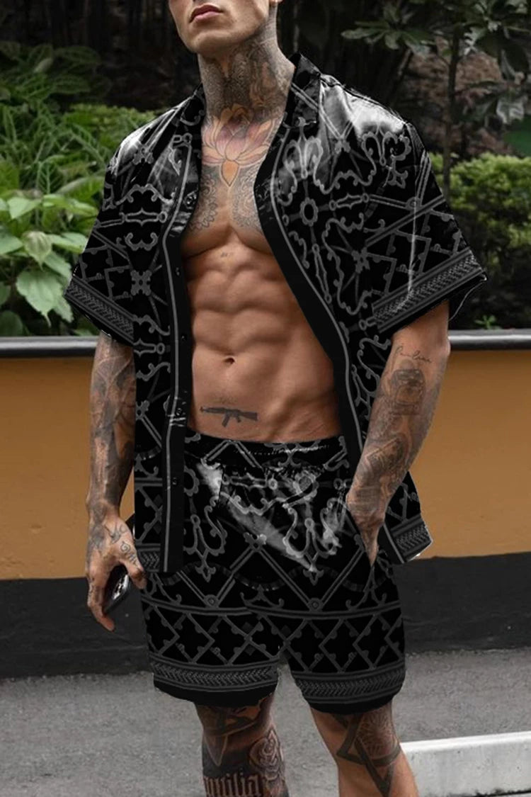 Ensemble hawaïen chaud hommes impression ensemble à manches courtes été décontracté chemise florale plage deux pièces costume bouton nouvelle mode hommes ensembles ﻿