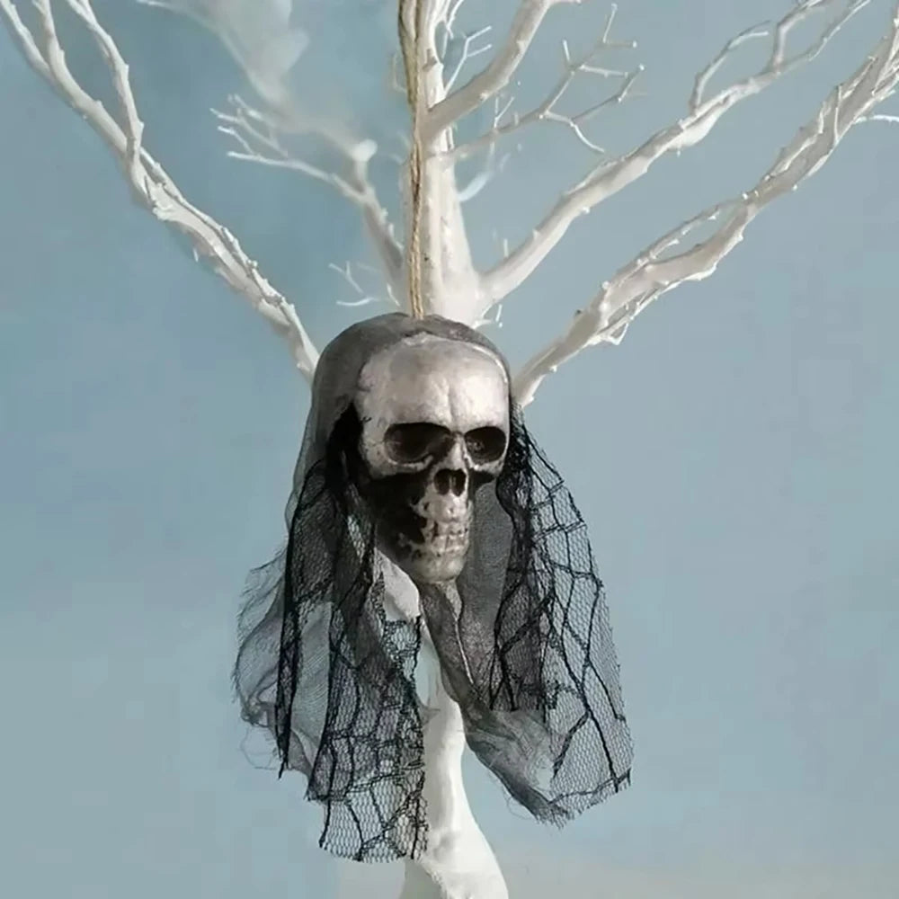 Décorations de crâne d'halloween, ornements suspendus de crâne en mousse, tête d'os de vêtements de mariée, accessoires de décoration d'horreur de maison hantée