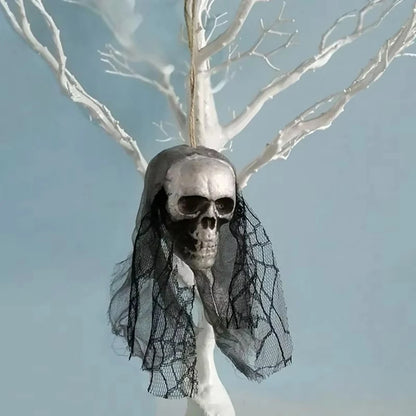 Décorations de crâne d'halloween, ornements suspendus de crâne en mousse, tête d'os de vêtements de mariée, accessoires de décoration d'horreur de maison hantée