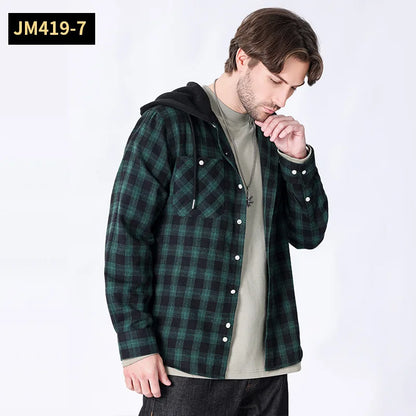 Chemise à manches longues en flanelle pour hommes, manteau à carreaux, décontracté, non repassage, grande taille, chapeau, mode, printemps, automne, nouveau, taille américaine