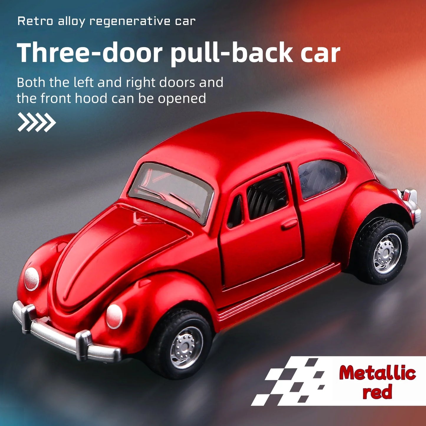 Modèle de voiture classique Beetle mini voiture en alliage à traction, trois portes peuvent être ouvertes à l'échelle 1:60, cadeaux pour garçons adultes et enfants