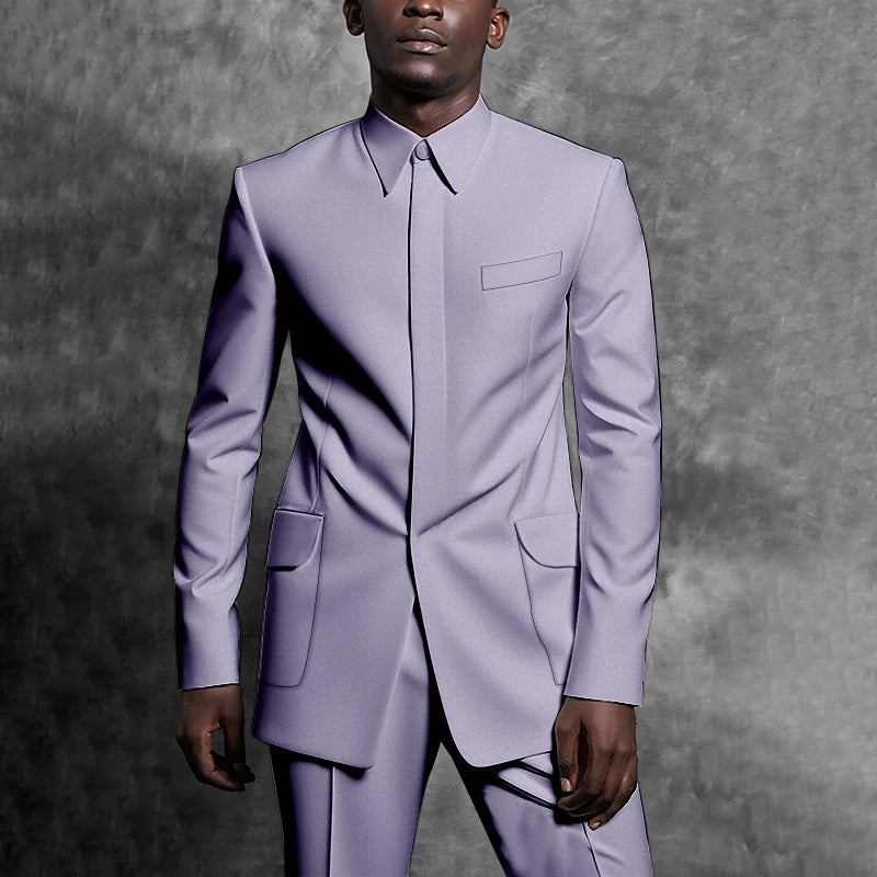 Costumes sur mesure col montant smoking Gentleman couleur unie tenue homme costume ensemble 2 pièces intelligent décontracté quotidien bureau mâle vêtements