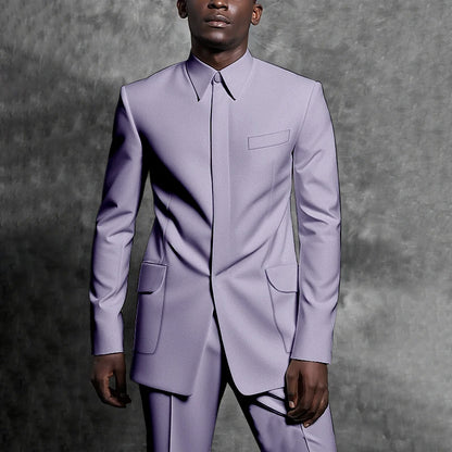 Costumes sur mesure col montant smoking Gentleman couleur unie tenue homme costume ensemble 2 pièces intelligent décontracté quotidien bureau mâle vêtements