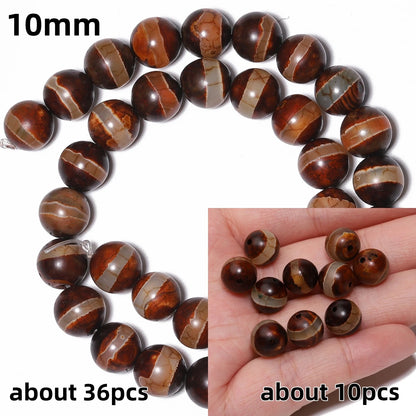 Perles rondes en agate Dzi naturelle, prière tibétaine, prairie mystique, perles pour bijoux, bricolage exécutif, accessoires de bracelet vintage, 6mm, 8mm, 10mm