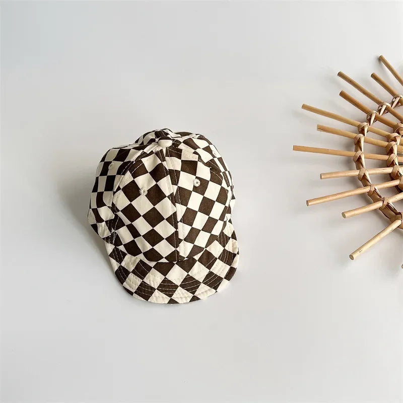 Casquette de baseball à bords souples pour enfants, chapeau de protection solaire pour bébé, ombrage, damier, mode, garçon, fille, 9832A