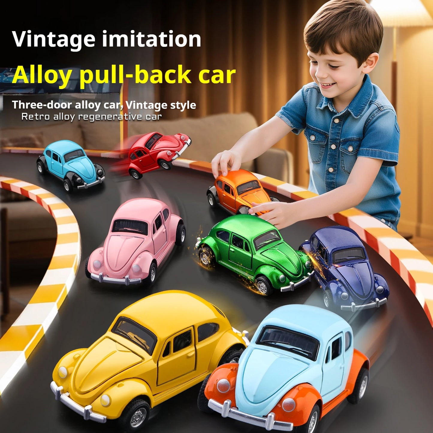 Modèle de voiture classique Beetle mini voiture en alliage à traction, trois portes peuvent être ouvertes à l'échelle 1:60, cadeaux pour garçons adultes et enfants