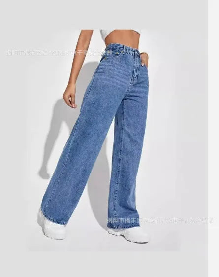 Pantalon en Denim ample à jambes larges pour femmes, vêtement européen et américain, amincissant, taille haute, assorti avec tout, nouvelle collection 2025