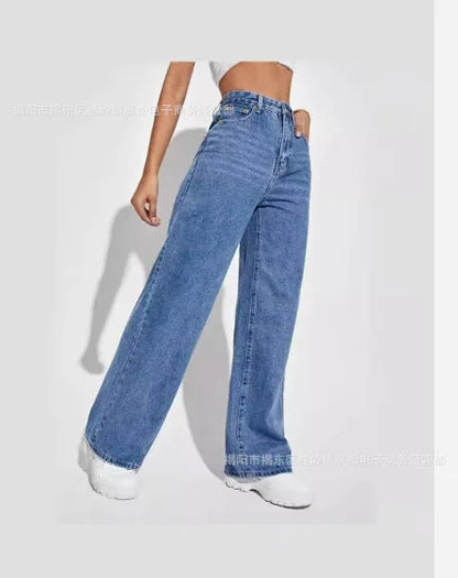 Pantalon en Denim ample à jambes larges pour femmes, vêtement européen et américain, amincissant, taille haute, assorti avec tout, nouvelle collection 2025