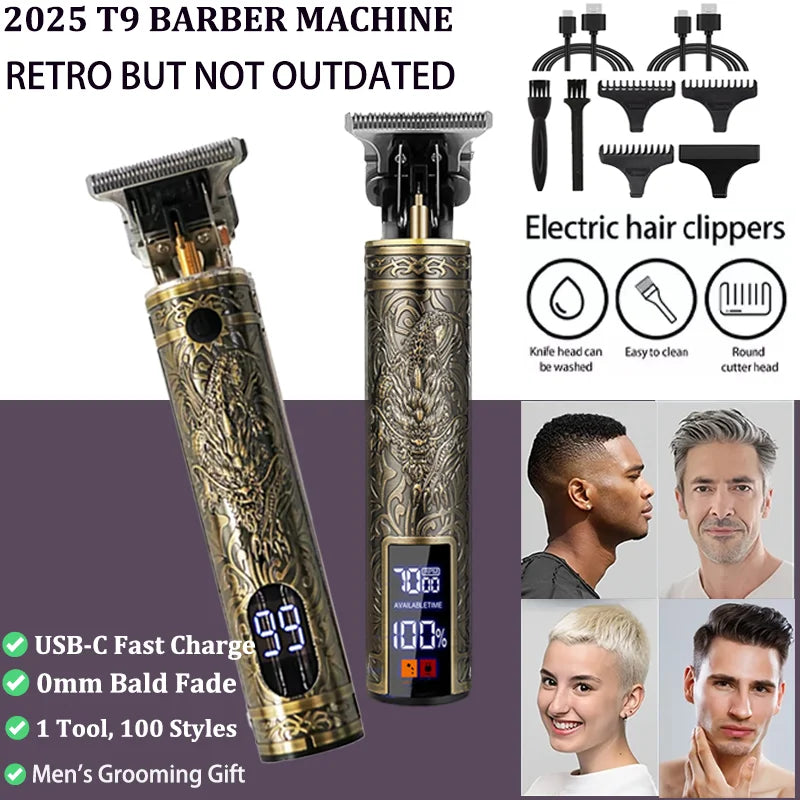 Tondeuse à cheveux électrique Portable USB, charge rapide, Vintage, sans fil, pour barbiers, Machine de coupe de cheveux, nouveauté 2025