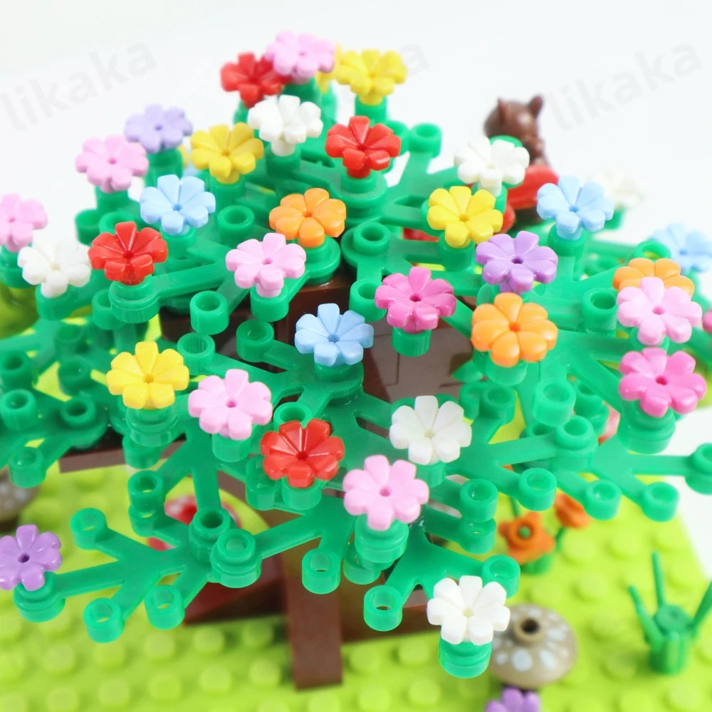 100 pièces MOC blocs de construction de fleurs colorées bricolage belles jardins briques jouets ville arbre maison scène plantes accessoires pour les filles