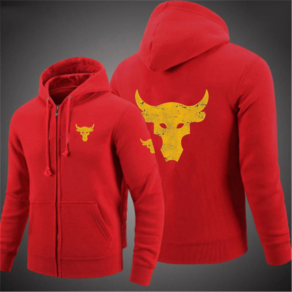 Dwayne Johnson Brahma Bull tatouage Logo imprimé printemps automne hommes sweat à capuche zippé Streetwear classique décontracté couleur unie pull