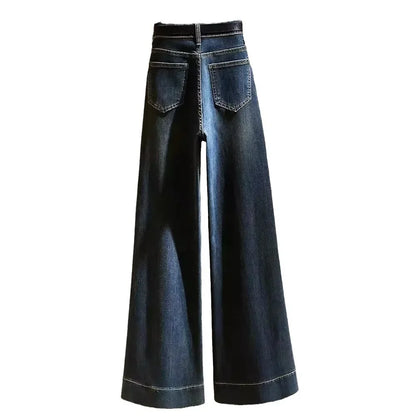 Jean taille haute à jambes larges pour femmes, Vintage, extensible, polyvalent, coupe ample, jambe droite, amincissant, pantalon inférieur Microbell