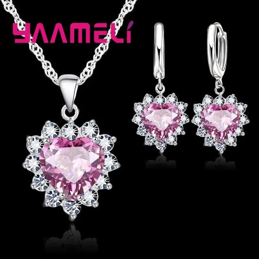 Ensemble de bijoux en argent regardé Chim925 pour femme, breloque en pierre CZ, collier et boucles d'oreilles, cadeau de travailleur d'amour