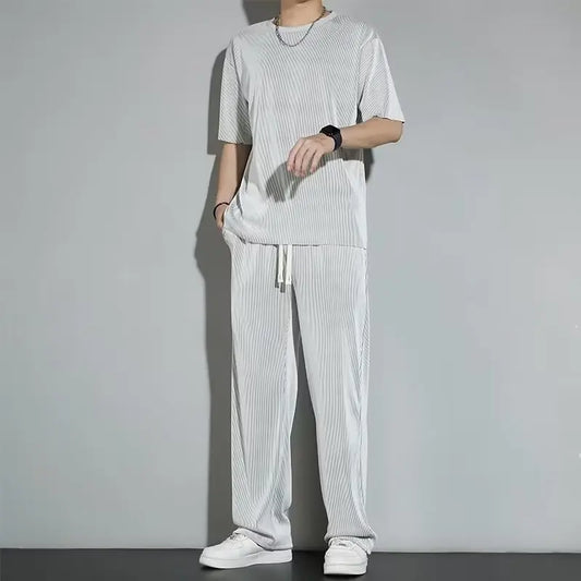 T-shirt et pantalon décontractés pour hommes, nouveau Style japonais minimaliste coréen, vêtements de rue de haute qualité, costume deux pièces, 2025