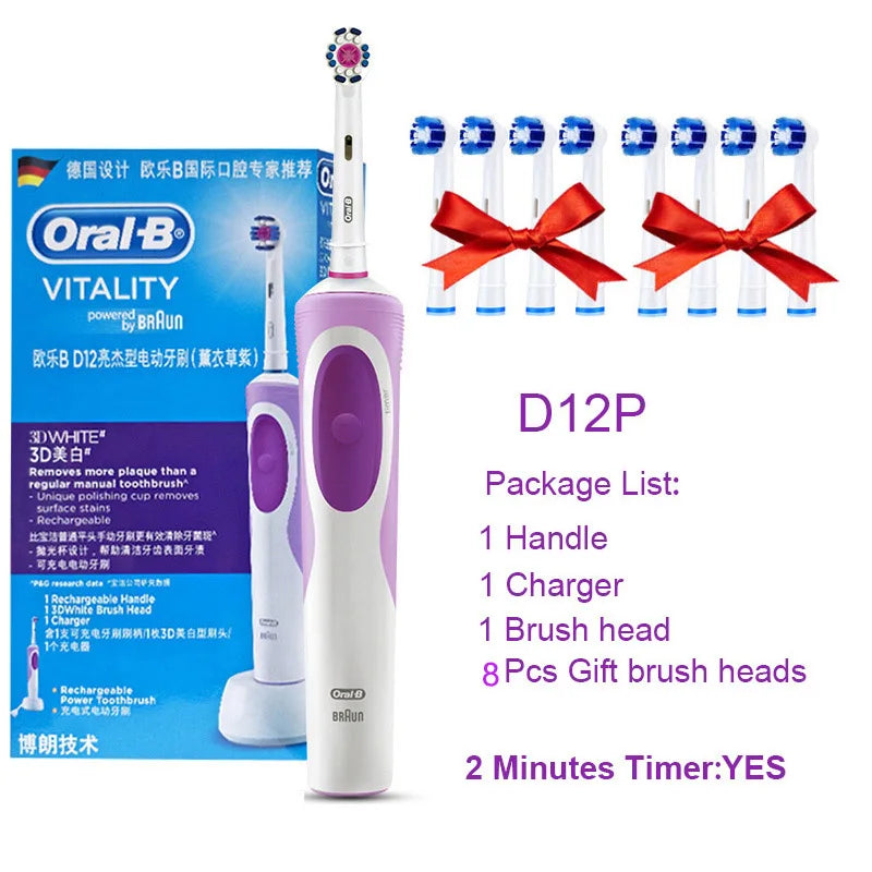 Oral B brosse à dents électrique Rotation nettoyage Oral 3D dent blanche adulte vitalité brosse à dents charge inductive + tête de brosse cadeau