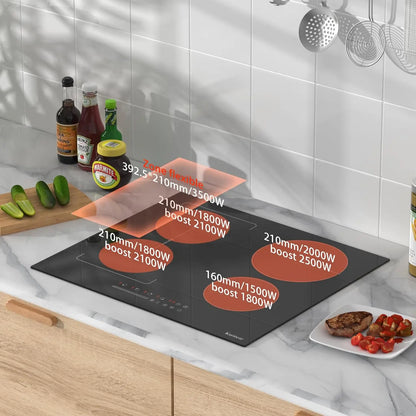 Karinear Plaque Induction Flexzone avec Prise, Plaque de Cuisson Induction 60 cm Encastrable avec Commande Tactile, Minuterie, Sécurité enfant, Boost, 220V-240V, 3500W