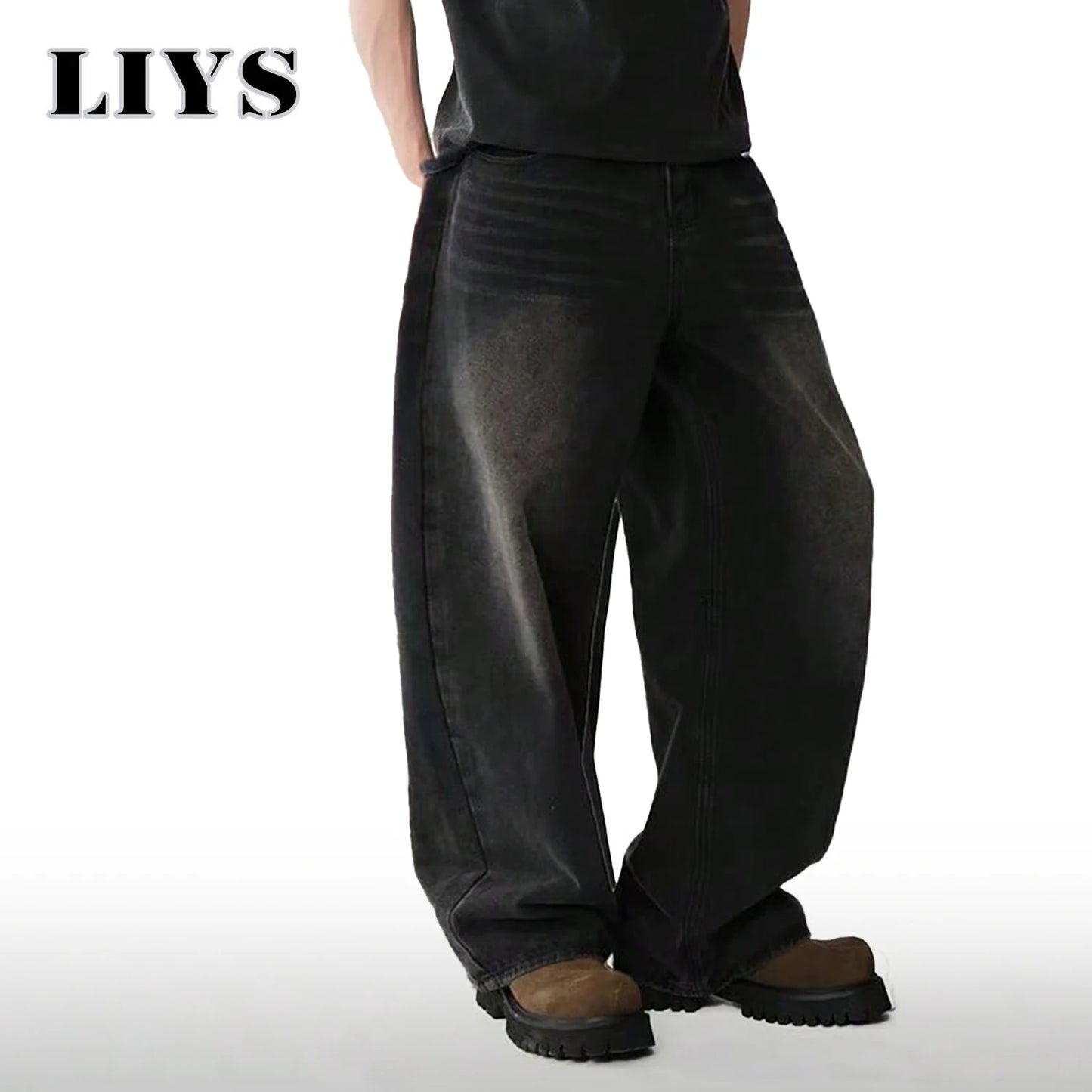 Jean quatre saisons pour hommes Version coréenne étudiant pantalons décontractés haute rue droit ample jambe large Jean noir gris bleu Baggy Jean