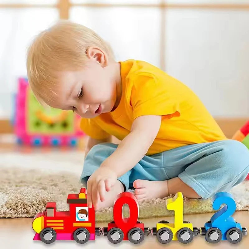 Ensemble de Train pour tout-petits, activités d'apprentissage, ensemble de Train éducatif pour tout-petits, Puzzle de Train numérique magnétique en bois