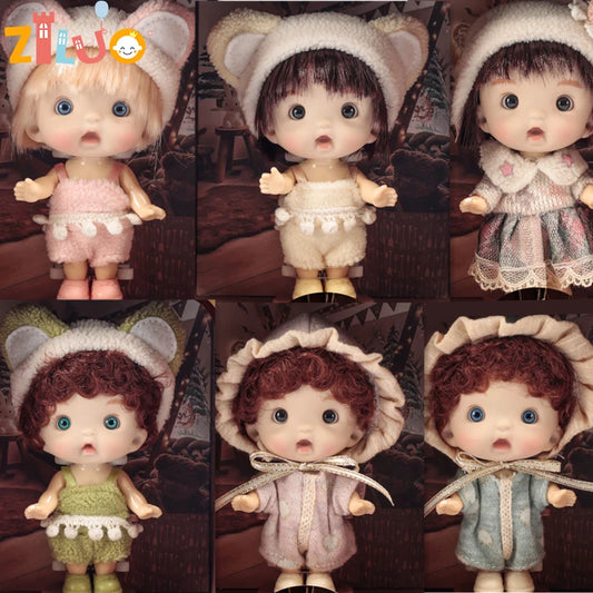 BJD poupées pour filles 10cm OB11 Mini poupée 3D yeux bleus verts Kawaii jouets de poche mignon Surprise visage vêtements filles jouet cadeau d'anniversaire