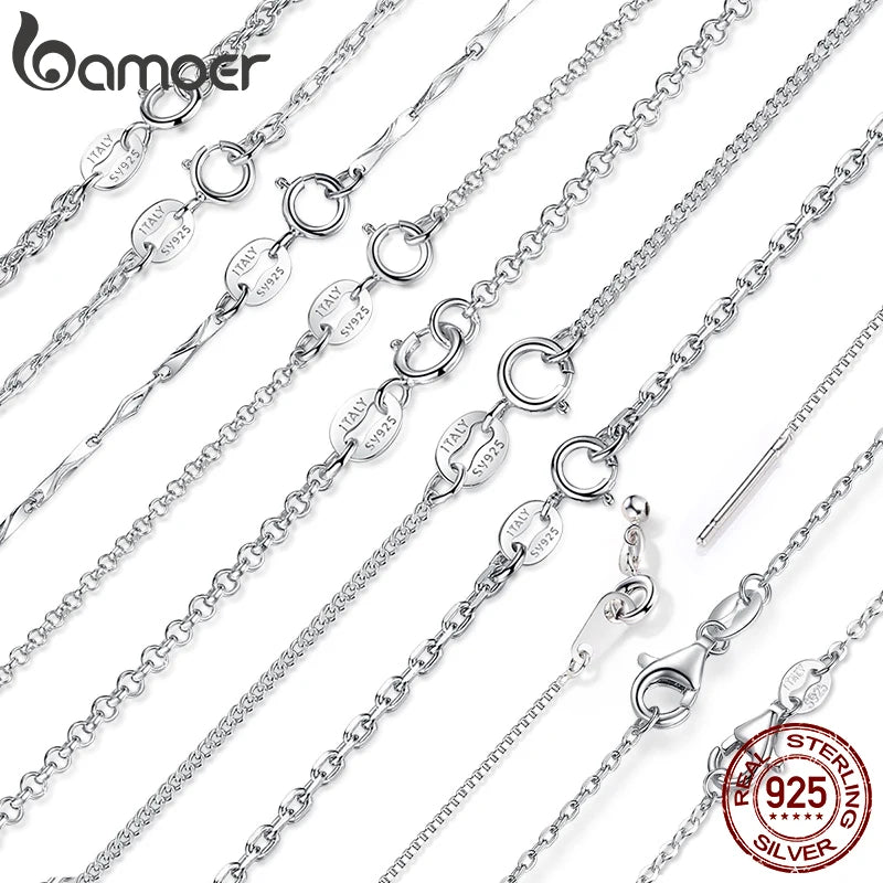 BAMOER classique basique o-chaîne 100% 925 argent Sterling fermoir mousqueton réglable collier boîte chaîne bijoux de mode pour les femmes