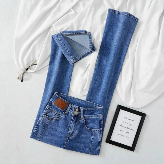 Jeans évasés fendus taille haute pour femmes, pantalons en denim vadrouille décontractés, streetwear vintage, vêtements assortis, mode printemps et été, nouveau