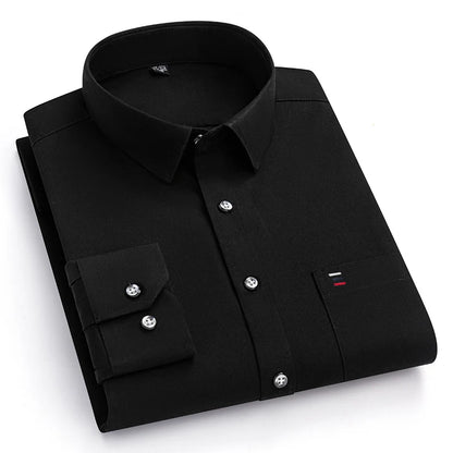 Nouveau 100% pur coton hommes chemises manches longues couleur unie doux coupe régulière chemise décontractée poche Social Blouse hommes vêtements S-7XL