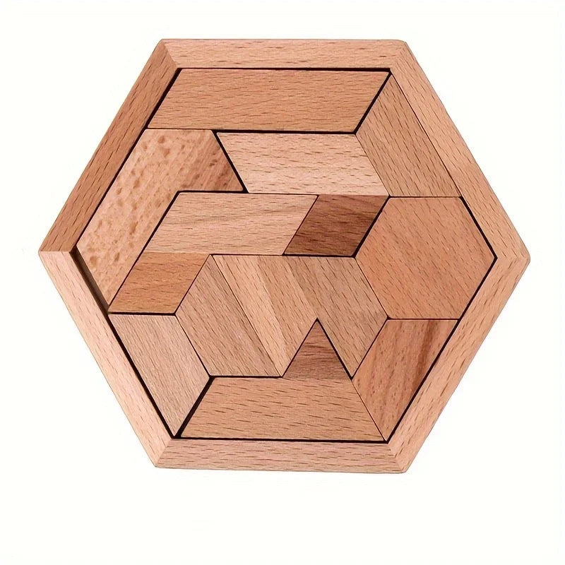 Puzzle Tangram hexagonal, jouets en bois pour enfants et adultes, puzzle stimulant, casse-tête en bois pour adultes
