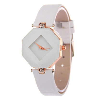 Relogio Femin37- Montre-bracelet à quartz analogique pour femme, bijou géométrique, coupe gemme exquise, bracelet en cuir bleu, à la mode