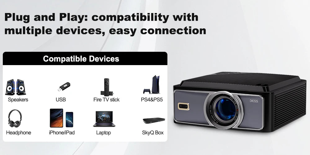 DESS projecteur Full HD 4K 1080P 2500NASI double bande Wifi 6 BT5.2 projecteur Portable bureau maison Android cinéma projecteur intelligent 3D