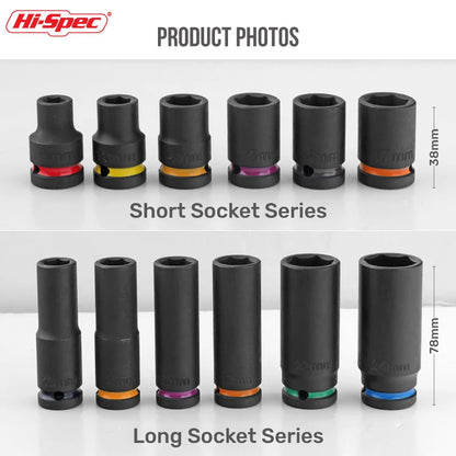 Jeu de douilles à percussion Hi-Spec 6/11 pièces 1/2 "avec douilles de 78mm de Long (10-24mm), jeu de clés à douilles outils mécaniques professionnels