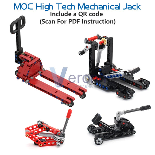 MOC – support de cric de voiture technique, blocs de Construction, ciseaux mécaniques, bascule, outil de levage manuel, briques de Construction, jouet