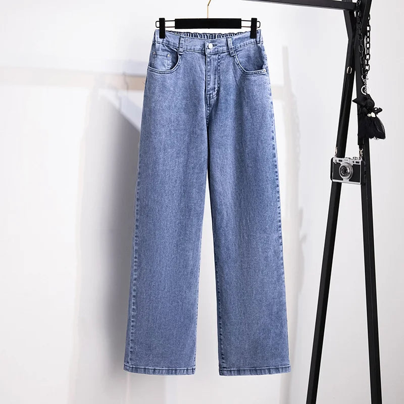 Femme Jeans Casual FJWashed Denim Straight Pants Femme Smile At Vintage Jeans XL-7XL Oversize Automne Hiver