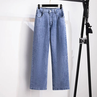 Femme Jeans Casual FJWashed Denim Straight Pants Femme Smile At Vintage Jeans XL-7XL Oversize Automne Hiver
