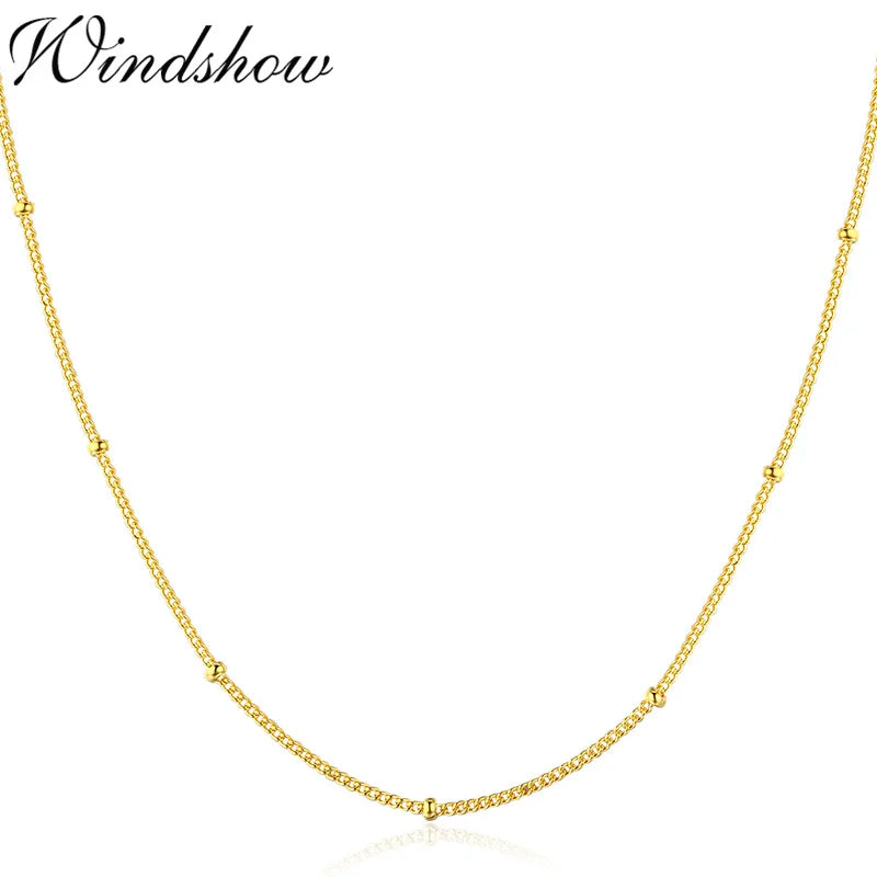 35-80 cm réel 925 en argent Sterling avec perles de couleur or gourmette chaîne colliers ras du cou pour femmes filles bijoux Kolye Collares Ketting
