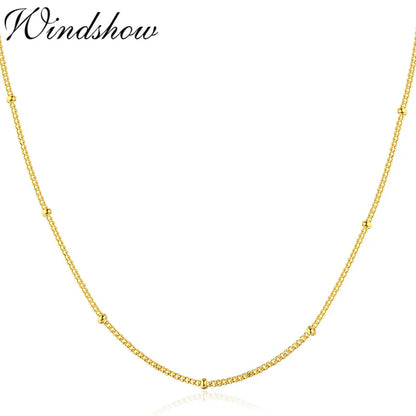 35-80 cm réel 925 en argent Sterling avec perles de couleur or gourmette chaîne colliers ras du cou pour femmes filles bijoux Kolye Collares Ketting