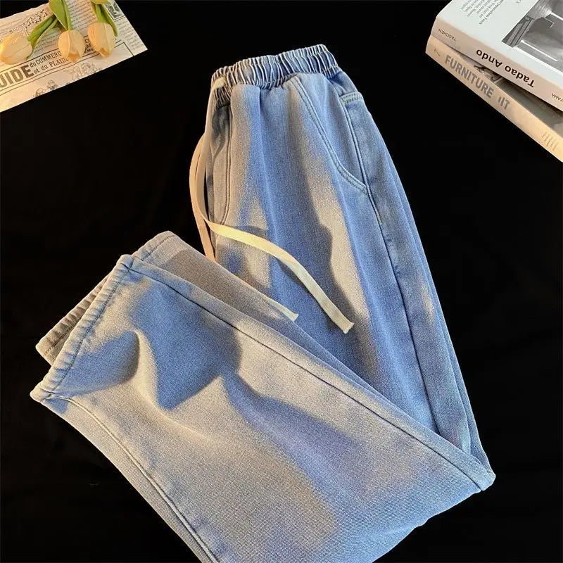 Jean coréen rétro pour hommes et femmes, modèles d'automne et d'hiver, rembourré et épais, ample, droit, jambes larges, pantalons décontractés
