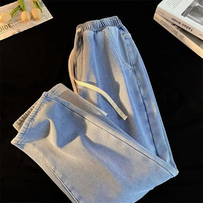 Jean coréen rétro pour hommes et femmes, modèles d'automne et d'hiver, rembourré et épais, ample, droit, jambes larges, pantalons décontractés