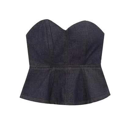 HXAO Sexy Denim pantalon ensemble 2025 femmes printemps 2 pièces hauts Corset pantalons à jambes larges mode décontracté élégant pantalon ensemble tenue
