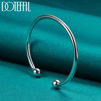 DOTEFFIL 925 argent Sterling 4mm lisse solide perle Bracelet boutons de manchette bracelets pour femmes hommes mariage fiançailles fête bijoux