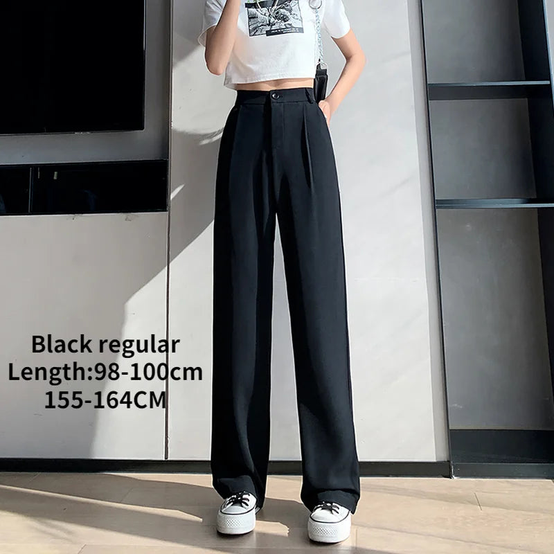 Pantalon décontracté taille haute pour femmes, jambes larges, ample, longueur au sol, costumes blancs, pantalons longs pour dames, nouvelle collection printemps automne