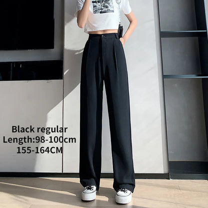 Pantalon décontracté taille haute pour femmes, jambes larges, ample, longueur au sol, costumes blancs, pantalons longs pour dames, nouvelle collection printemps automne