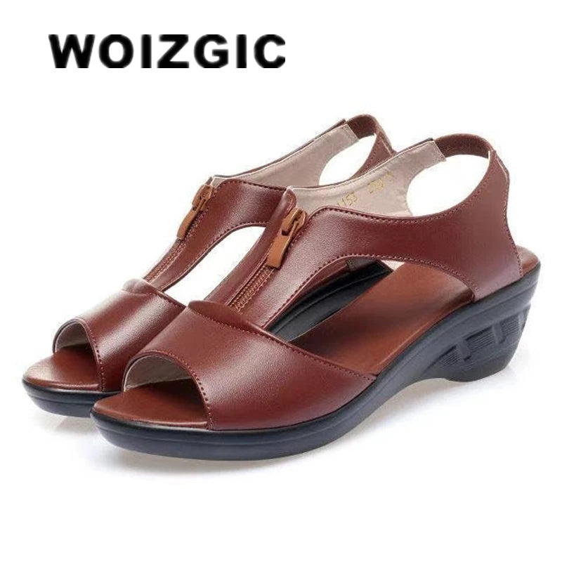 WOIZGIC-Sandales à plateforme en cuir PU pour femme, chaussures de plage coordonnantes, fermeture éclair, taille 35-41 PGP-1153