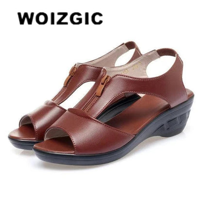 WOIZGIC-Sandales à plateforme en cuir PU pour femme, chaussures de plage coordonnantes, fermeture éclair, taille 35-41 PGP-1153