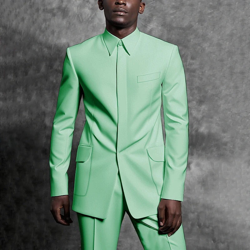 Costumes sur mesure col montant smoking Gentleman couleur unie tenue homme costume ensemble 2 pièces intelligent décontracté quotidien bureau mâle vêtements