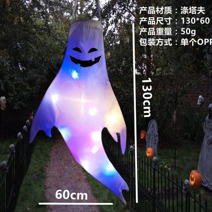Fantôme Effrayant avec Lumière LED pour Halloween, Accessoire de Décoration d'Niket d'Extérieur, Pendentif d'Arbre, Ornement de ix, Fournitures de Bricolage